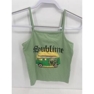 Green Sublime Crop Fitted Surfer Van Graphic Tank Medium